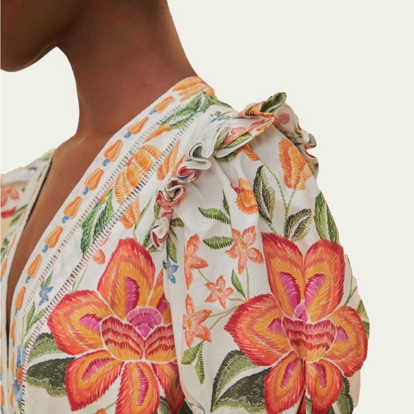 FARM Rio Dresses & Skirts - FARM Rio Floral Embroidered Dress with Ruffle Details